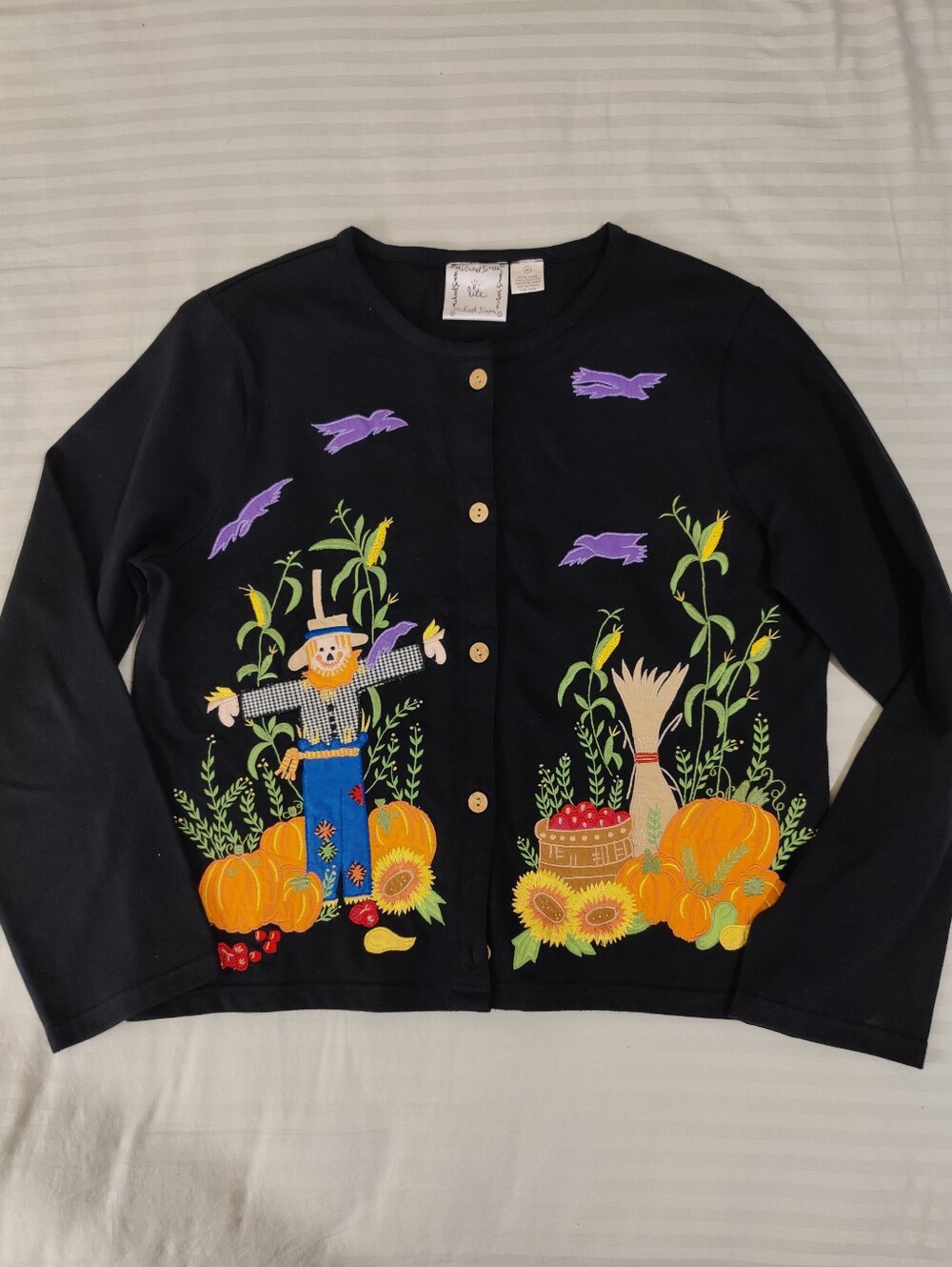 Rare Vintage Michael Simon Fall Harvest Embroidered  Cardigan Jacket, Size M